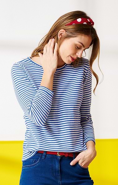 Ladies Fine Stripe Cotton Crew