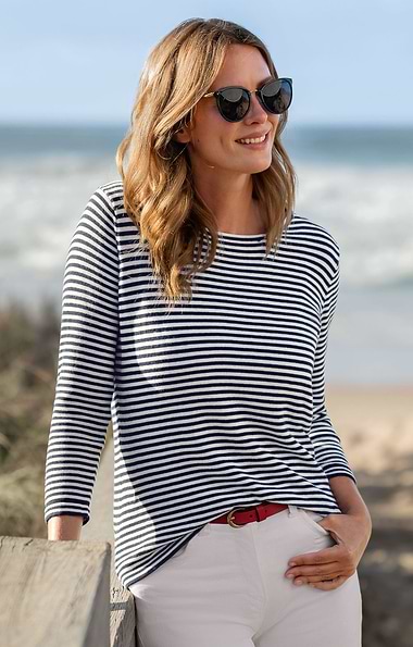 Ladies Fine Stripe Cotton Crew