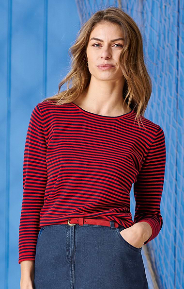 Ladies Fine Stripe Cotton Crew