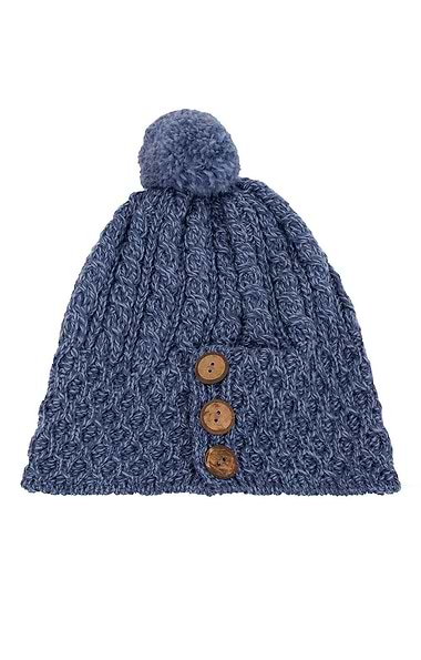 Ladies Aran Cable Hat with Buttons