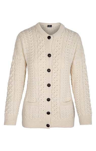 Ladies Traditional Aran Knit Cardigan