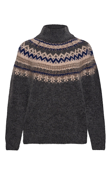 Ladies Mohair Fairisle Funnel Neck Jumper