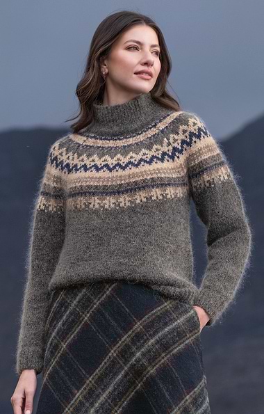 Ladies Mohair Fairisle Funnel Neck Jumper