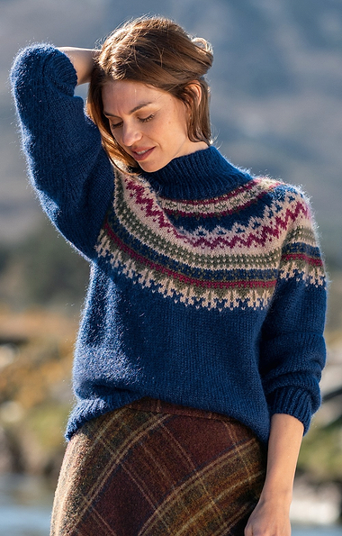 Ladies Mohair Fairisle Funnel Neck Jumper