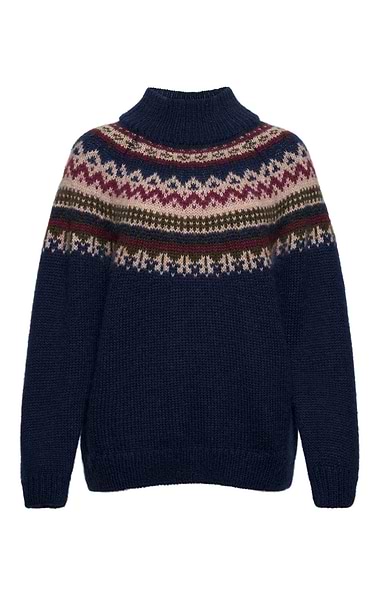 Ladies Mohair Fairisle Funnel Neck Jumper