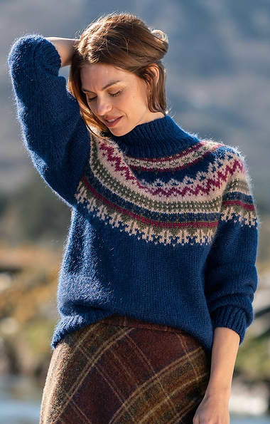 Ladies Mohair Fairisle Funnel Neck Jumper