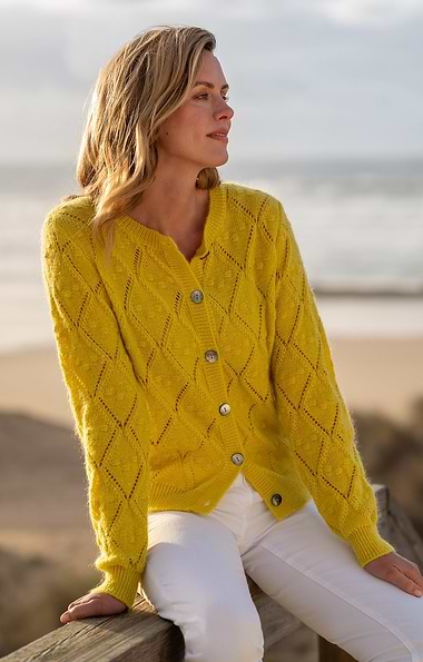 Ladies Mohair & Wool Pointelle Cardigan