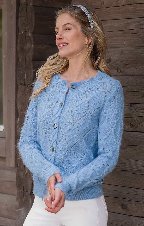Ladies Mohair & Wool Pointelle Cardigan