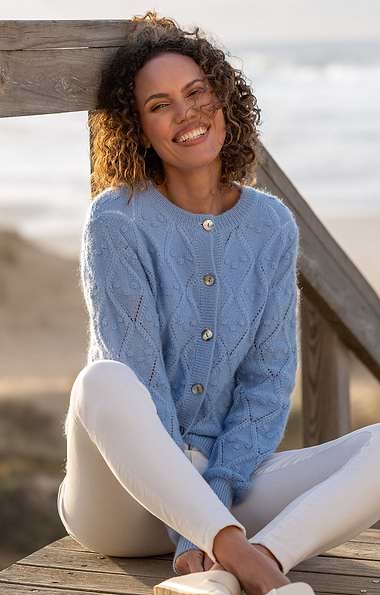 Ladies Mohair & Wool Pointelle Cardigan