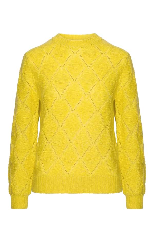 Ladies Mohair & Wool Pointelle Crew Neck Jumper