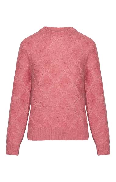 Ladies Mohair & Wool Pointelle Crew Neck Jumper