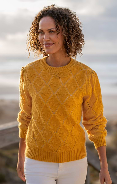 Ladies Mohair & Wool Pointelle Crew Neck Jumper