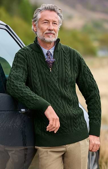 Men's Pure New Wool Aran T-Zip