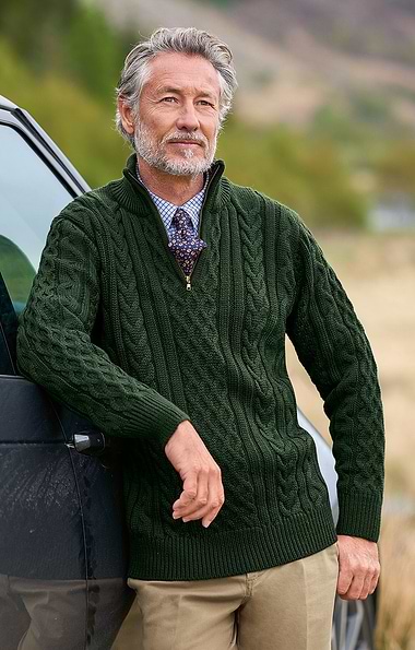 Men's Pure New Wool Aran T-Zip