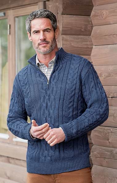 Men's Pure New Wool Aran T-Zip