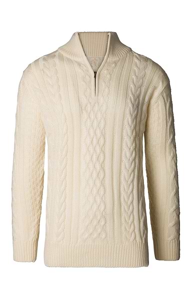Men's Pure New Wool Aran T-Zip
