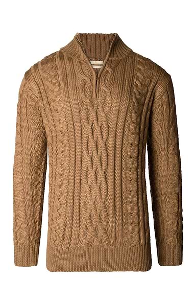 Men's Pure New Wool Aran T-Zip