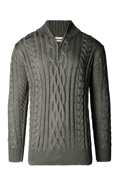 Men's Pure New Wool Aran T-Zip