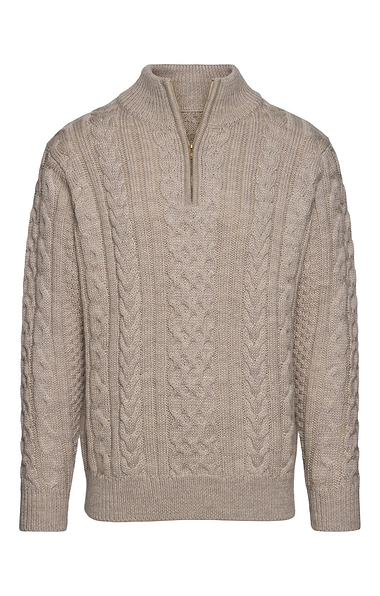 Men's Pure New Wool Aran T-Zip