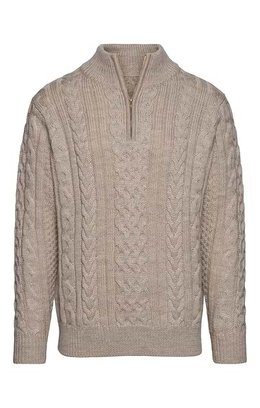 Men's Pure New Wool Aran T-Zip