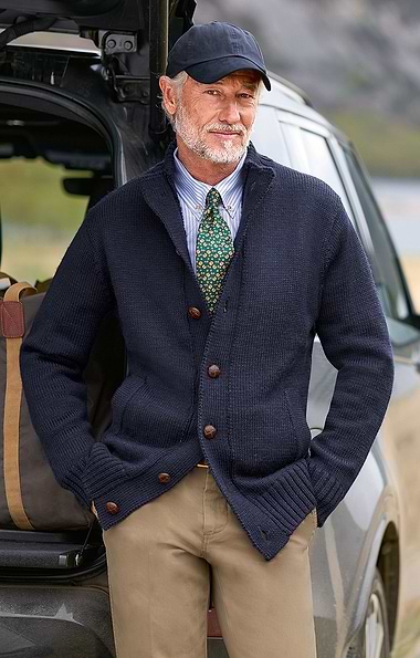 Men's Pure New Wool Football Button Cardigan