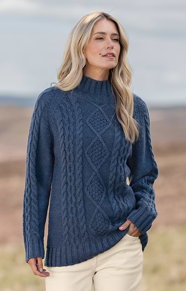 Ladies Aran Funnel Neck