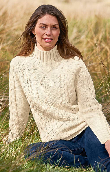 Ladies Aran Funnel Neck