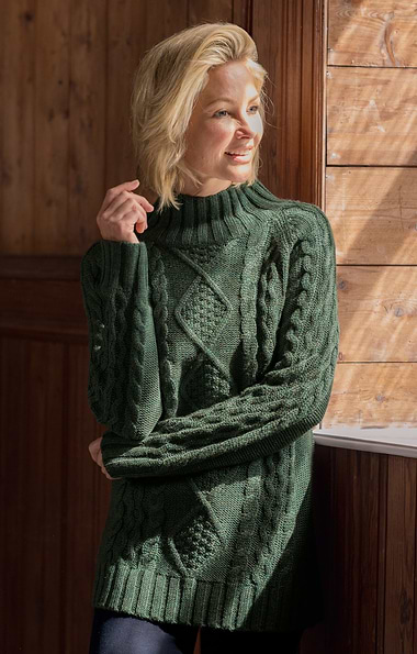 Ladies Aran Funnel Neck
