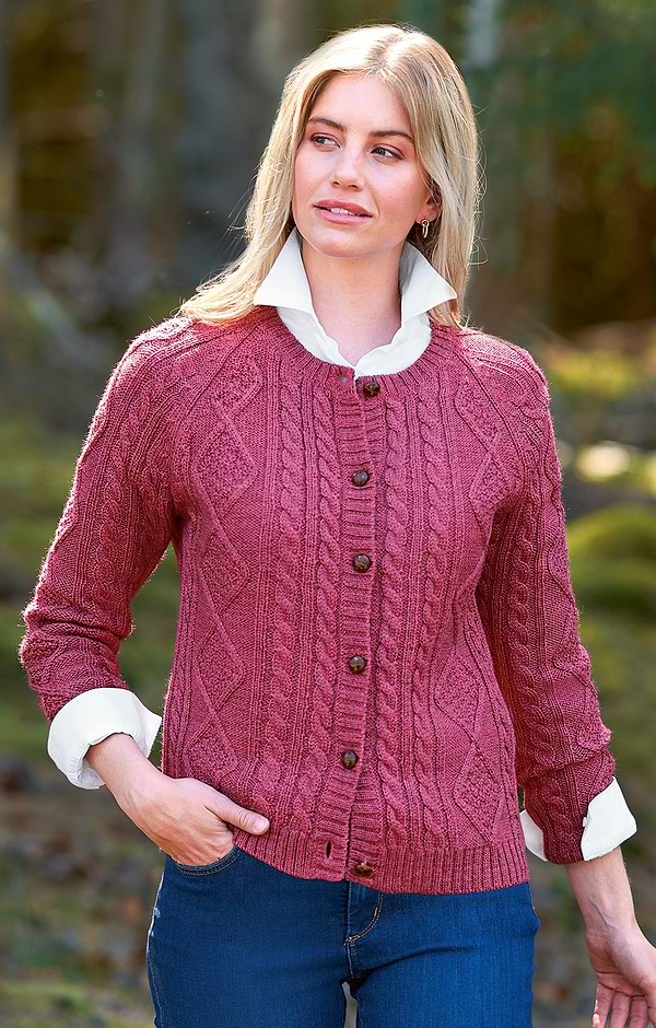 Ladies Pure New Wool Aran Cardigan