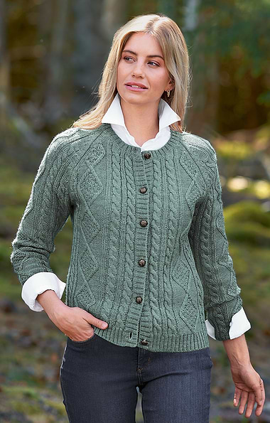 Ladies Pure New Wool Aran Cardigan