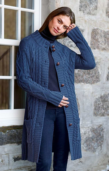 Ladies Pure New Wool Aran Knit Coat