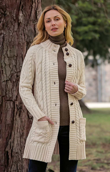 Ladies Pure New Wool Aran Knit Coat