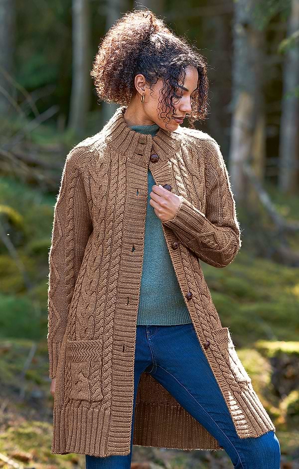 Ladies Pure New Wool Aran Knit Coat