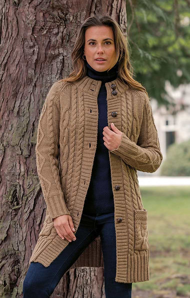 Ladies Pure New Wool Aran Knit Coat
