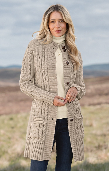 Ladies Pure New Wool Aran Knit Coat