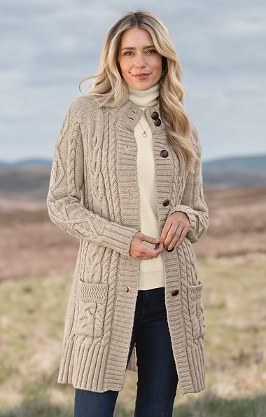 Ladies Pure New Wool Aran Knit Coat