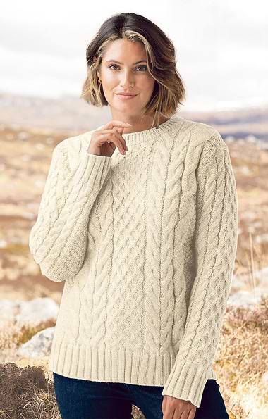 Ladies Aran Crew Neck Jumper