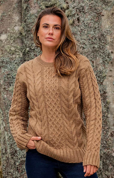 Ladies Aran Crew Neck Jumper