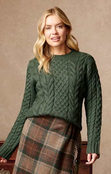 Ladies Aran Crew Neck Jumper