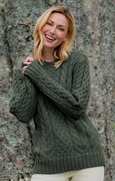 Ladies Aran Crew Neck Jumper