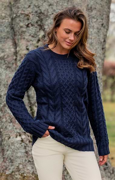 Ladies Aran Crew Neck Jumper