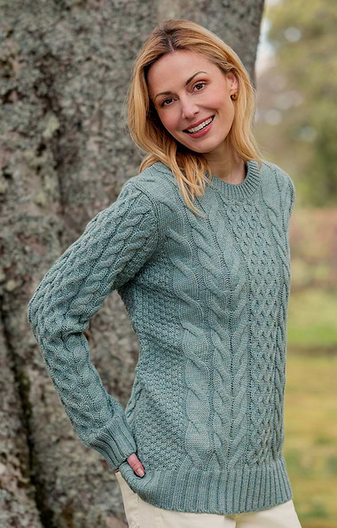 Ladies Aran Crew Neck Jumper