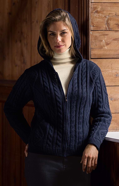 Ladies Aran Cable Knit Hoodie