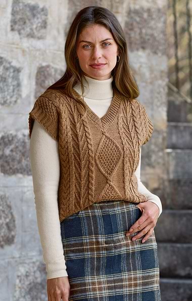Ladies Pure New Wool Aran Knit Tank Top