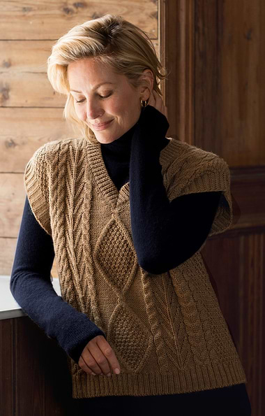 Ladies Pure New Wool Aran Knit Tank Top