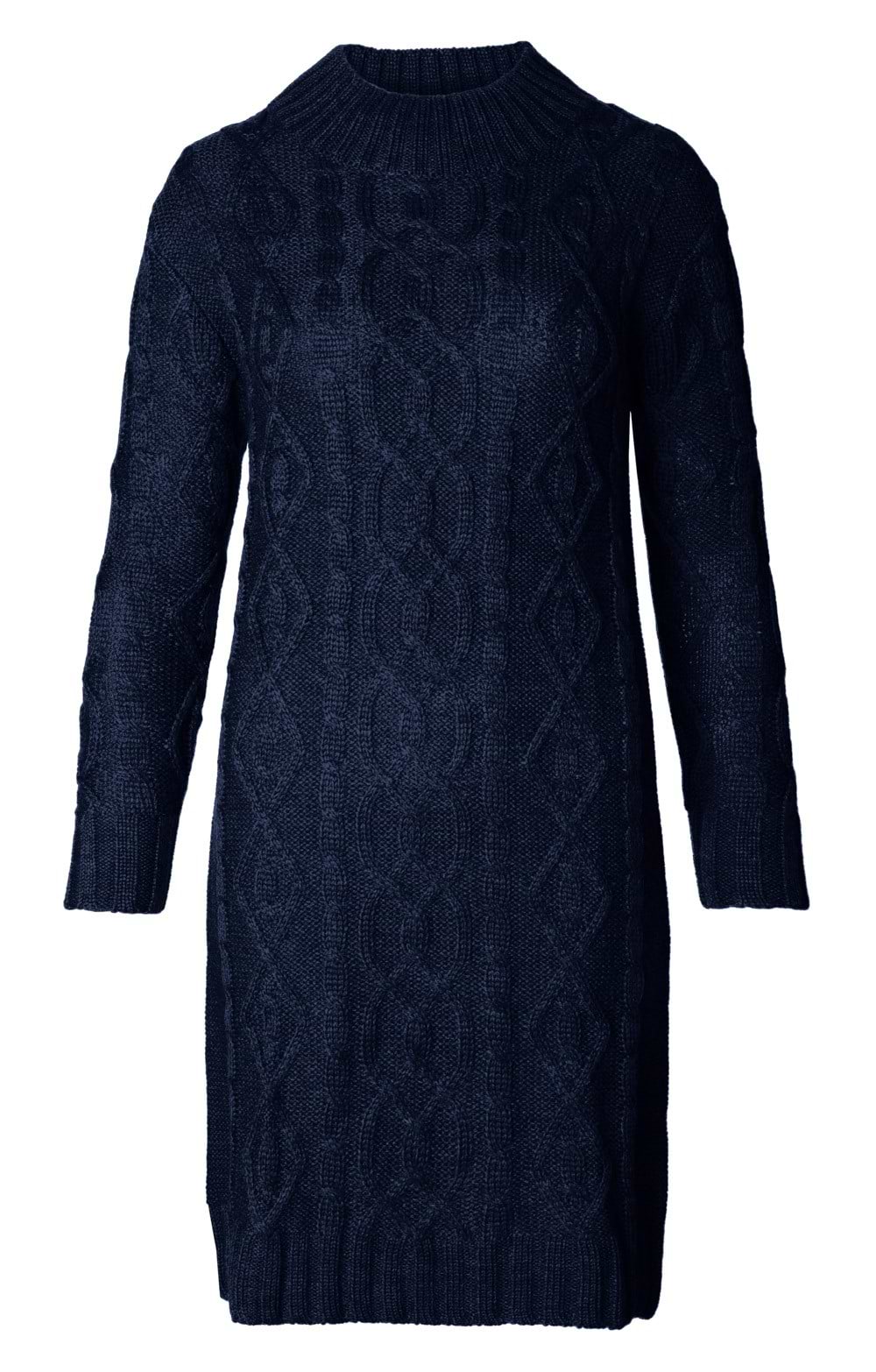 Ladies Pure New Wool Aran Knit Dress, Navy - House of Bruar Ladies Pure New Wool Aran Knit Dress, Navy - House of Bruar