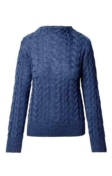 Ladies Pure New Wool Cable Knit Roll Neck Jumper