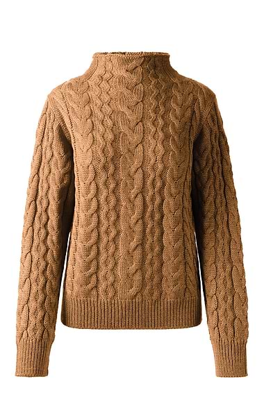 Ladies Pure New Wool Cable Knit Roll Neck Jumper