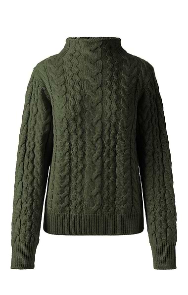 Ladies Pure New Wool Cable Knit Roll Neck Jumper
