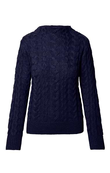 Ladies Pure New Wool Cable Knit Roll Neck Jumper